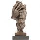 bronzov� modern� socha na podstavci Obli�ej s rukou 106 - pohled 1 - www.glancshop.cz