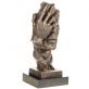 bronzov� modern� socha na podstavci Obli�ej s rukou 106 - pohled 2 - www.glancshop.cz